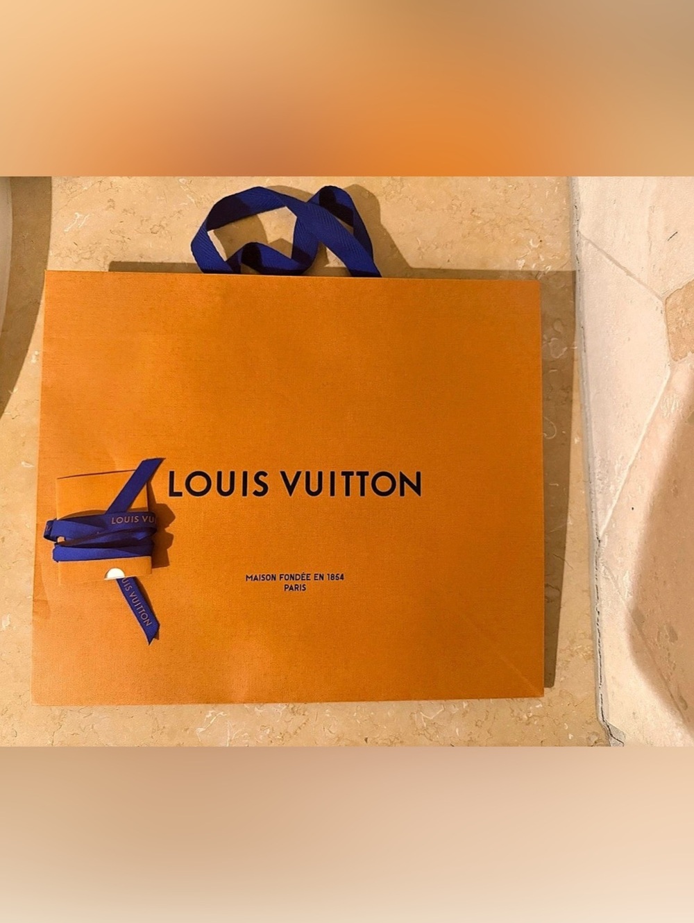 Louis Vuitton Imperial Saffron Paper Shopping Bag Orange & Blue